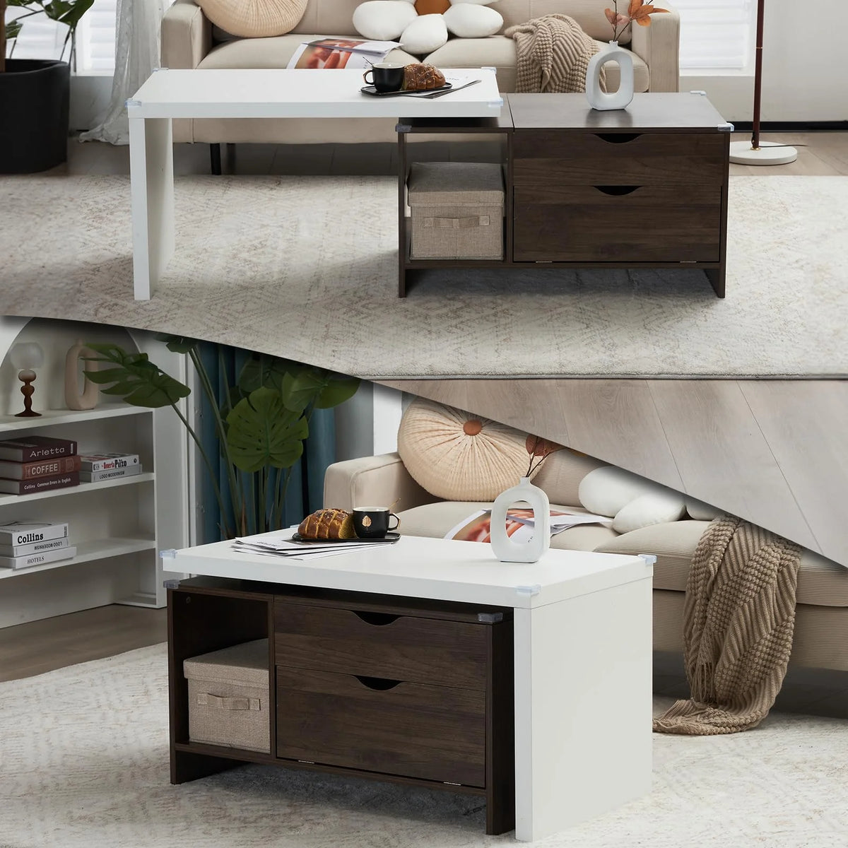 59" Large Wood Coffee Table with Storage M6473
