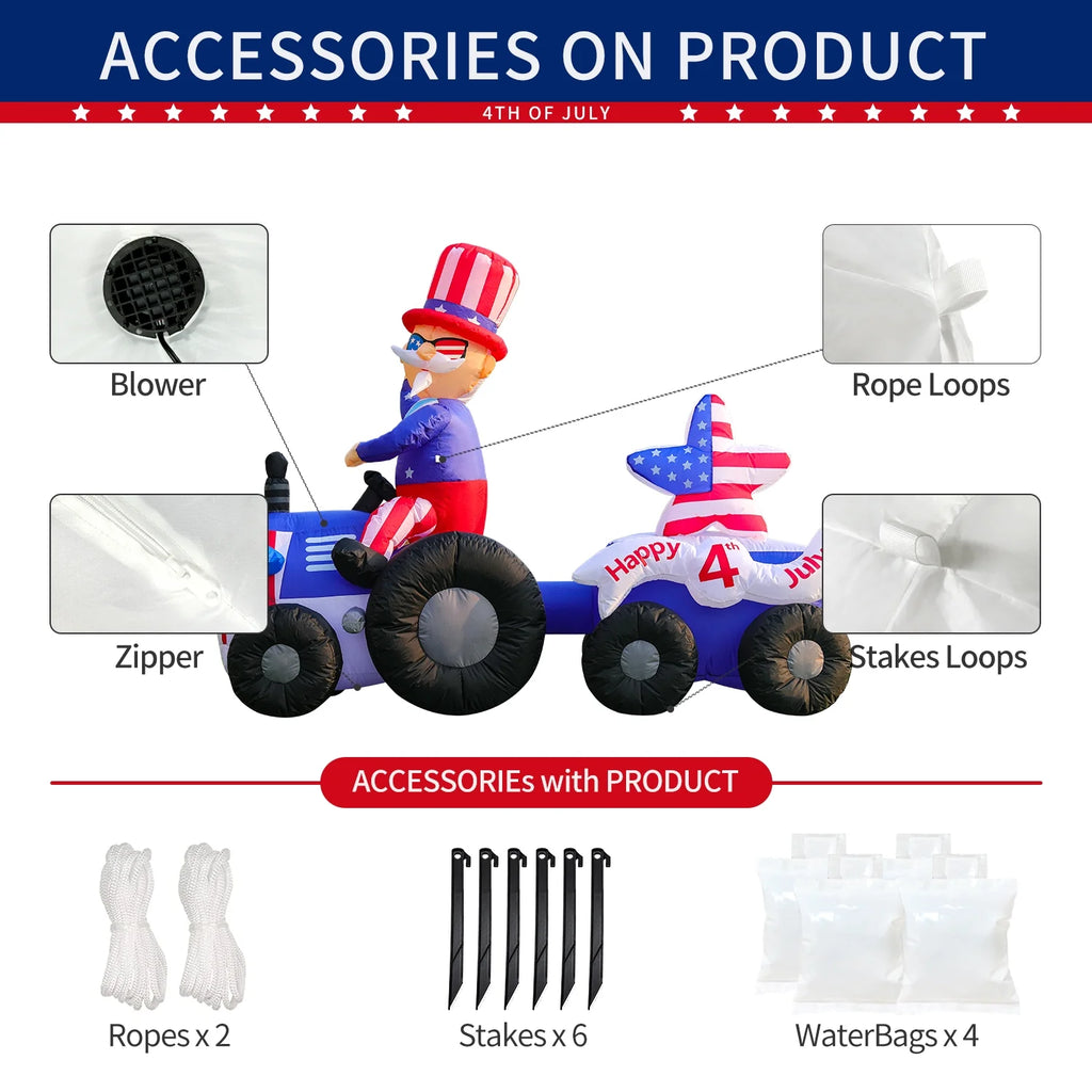 Inflatable 6FT Uncle Sam on Tractor Yard Decoration with LED Lights W178637