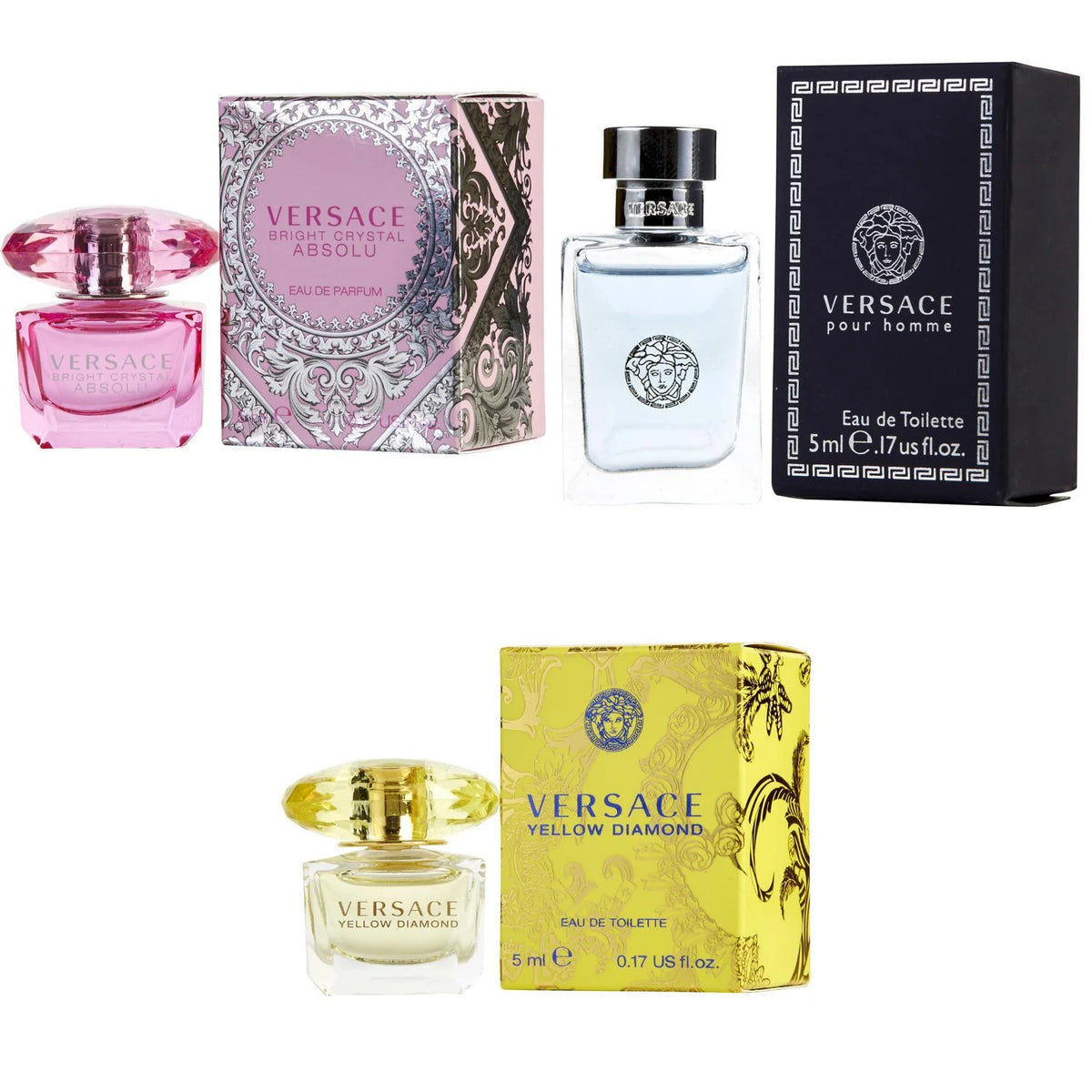 Bright Crystal Absolu EDP, Pour Homme EDT, Yellow Diamond EDT - 5ml 3PK Kit U913