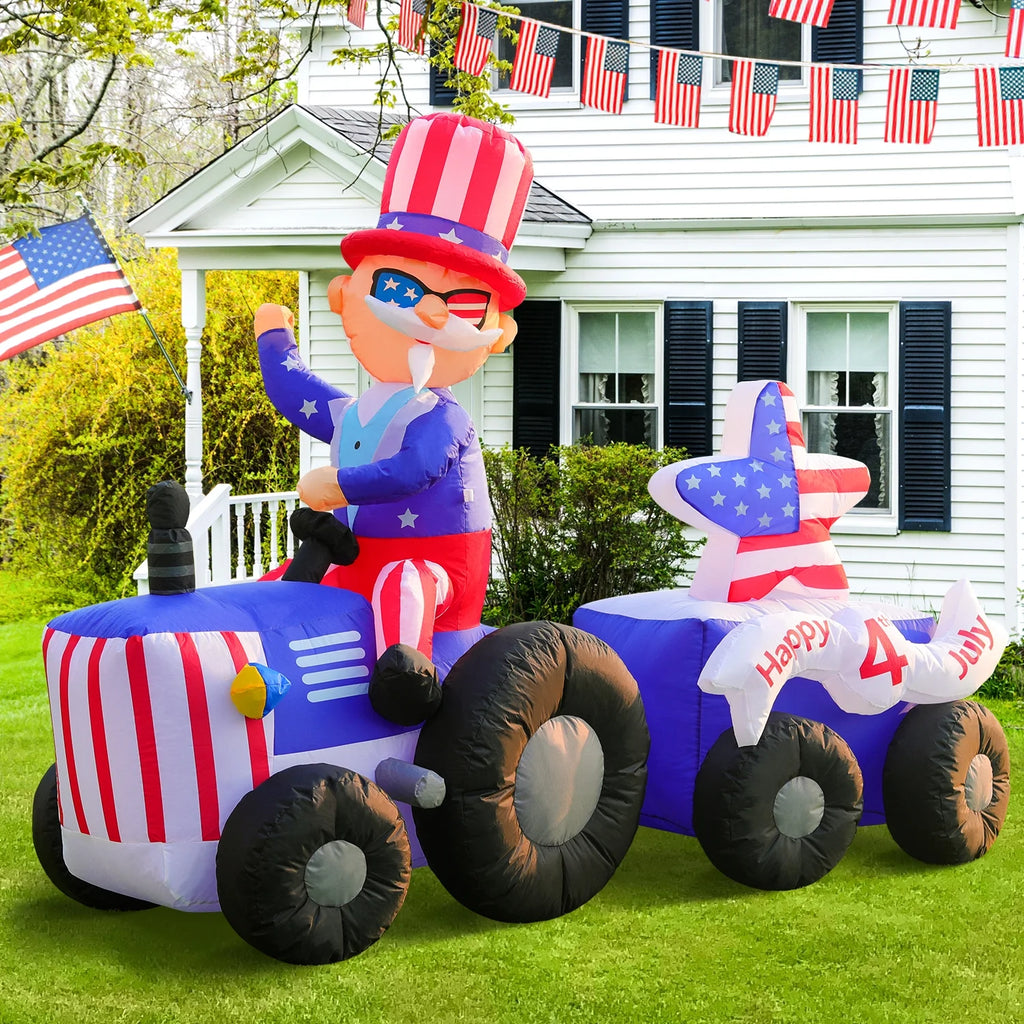 Inflatable 6FT Uncle Sam on Tractor Yard Decoration with LED Lights W178637