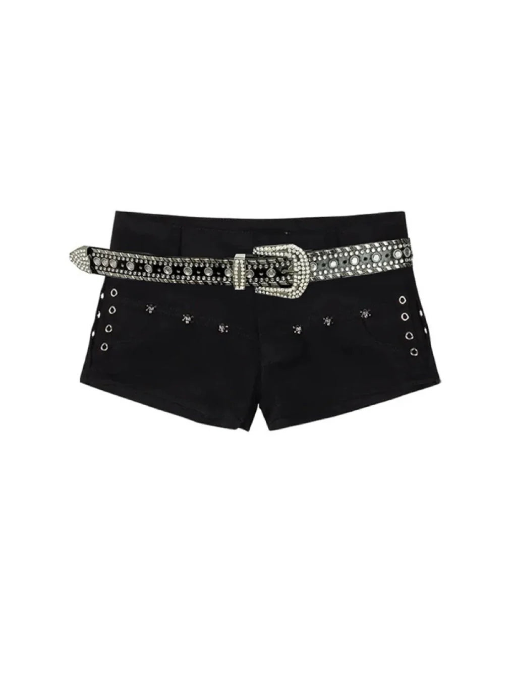Low Waist Rhinestone Buckle Shorts M81508
