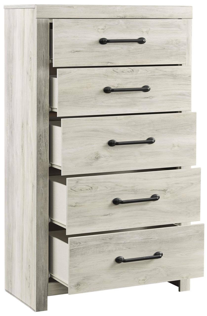 White 5 Drawer Wooden Chest with Metal Bar Handles O64867