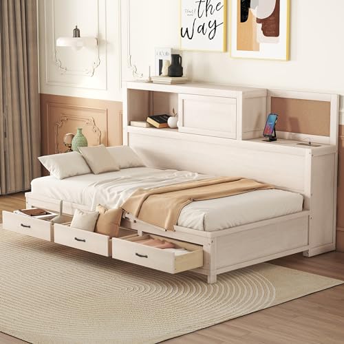 Full Size Wood Daybed with Storage Shelves and 2 Drawers B612026