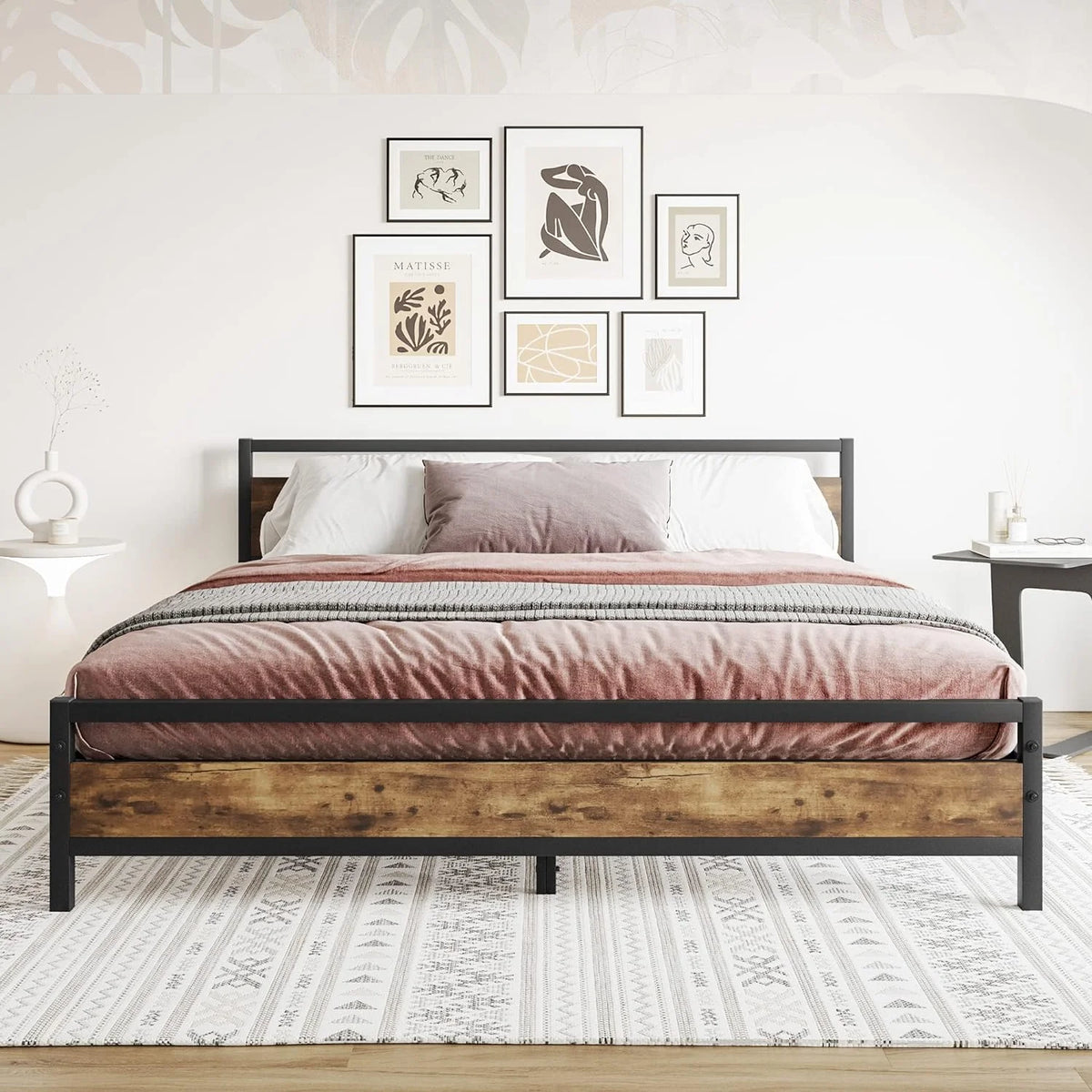 Metal Twin Size Bed Frame with Wood Headboard T622343
