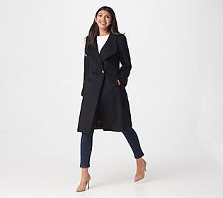 Black Wool Blend Wrap Coat F826531