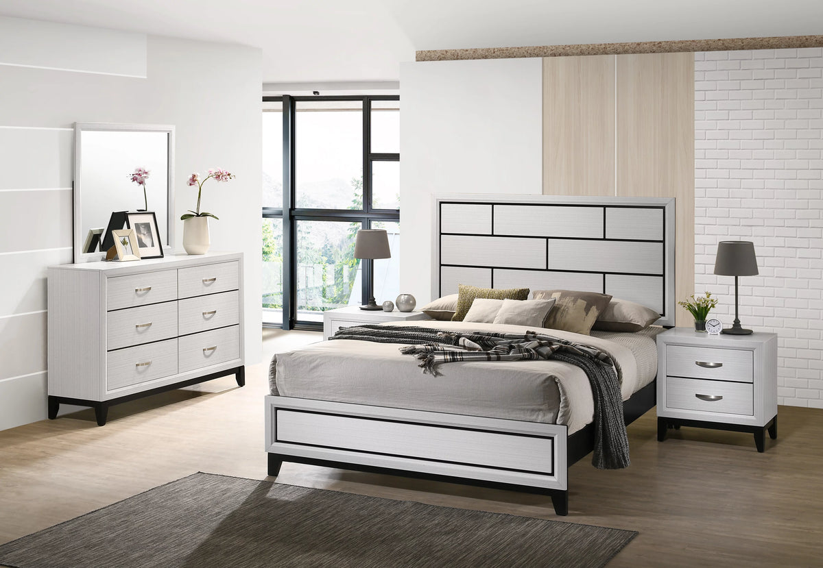 White Queen Bed, Dresser, Mirror, 2 Night Stands Bedroom Set L84008