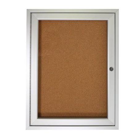 Enclosed Bulletin Board 1 Door Natural Cork Tackboard with Satin Frame Notice Board, 36H x 36W T76035