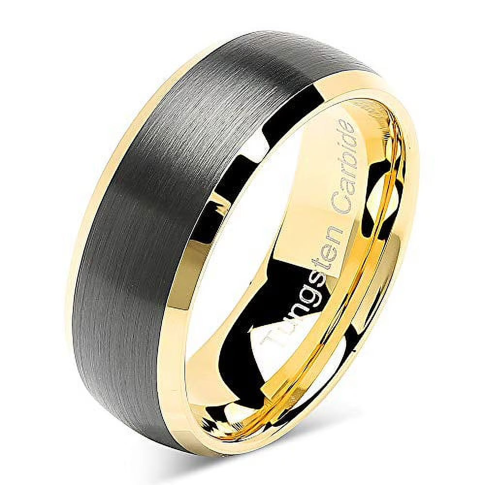 Black Matte Gold Dome Edge Tungsten Ring V31572