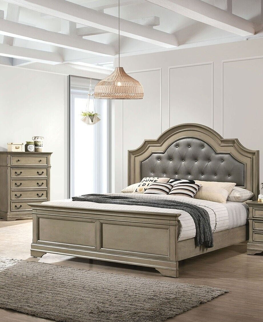 Warm Gray King Size Leatherette Tufted Bed W5124