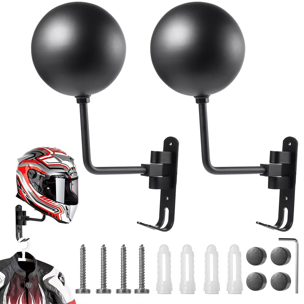 2PCS Wall Mounted Aluminum Motorcycle Helmet Racks with Double Hook A99989