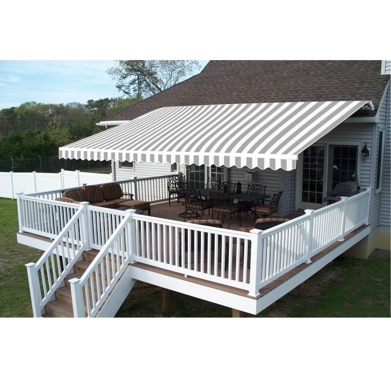 Retractable Motorized Patio Awning 12 x 10 Feet Gray and White Striped Y858