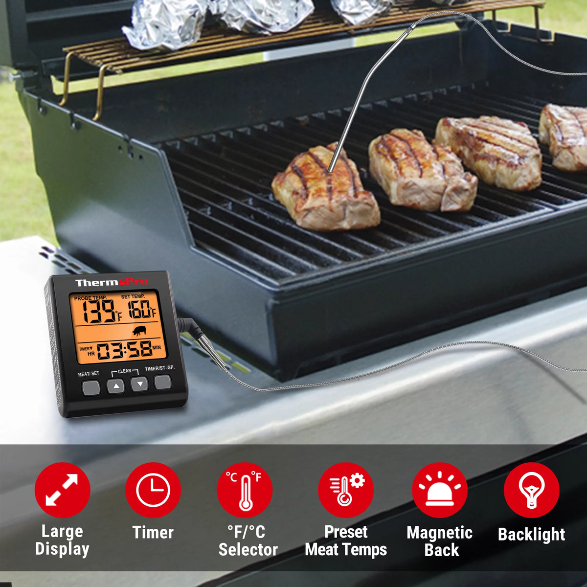 Digital Meat Thermometer with Backlight and Kitchen Timer J395050