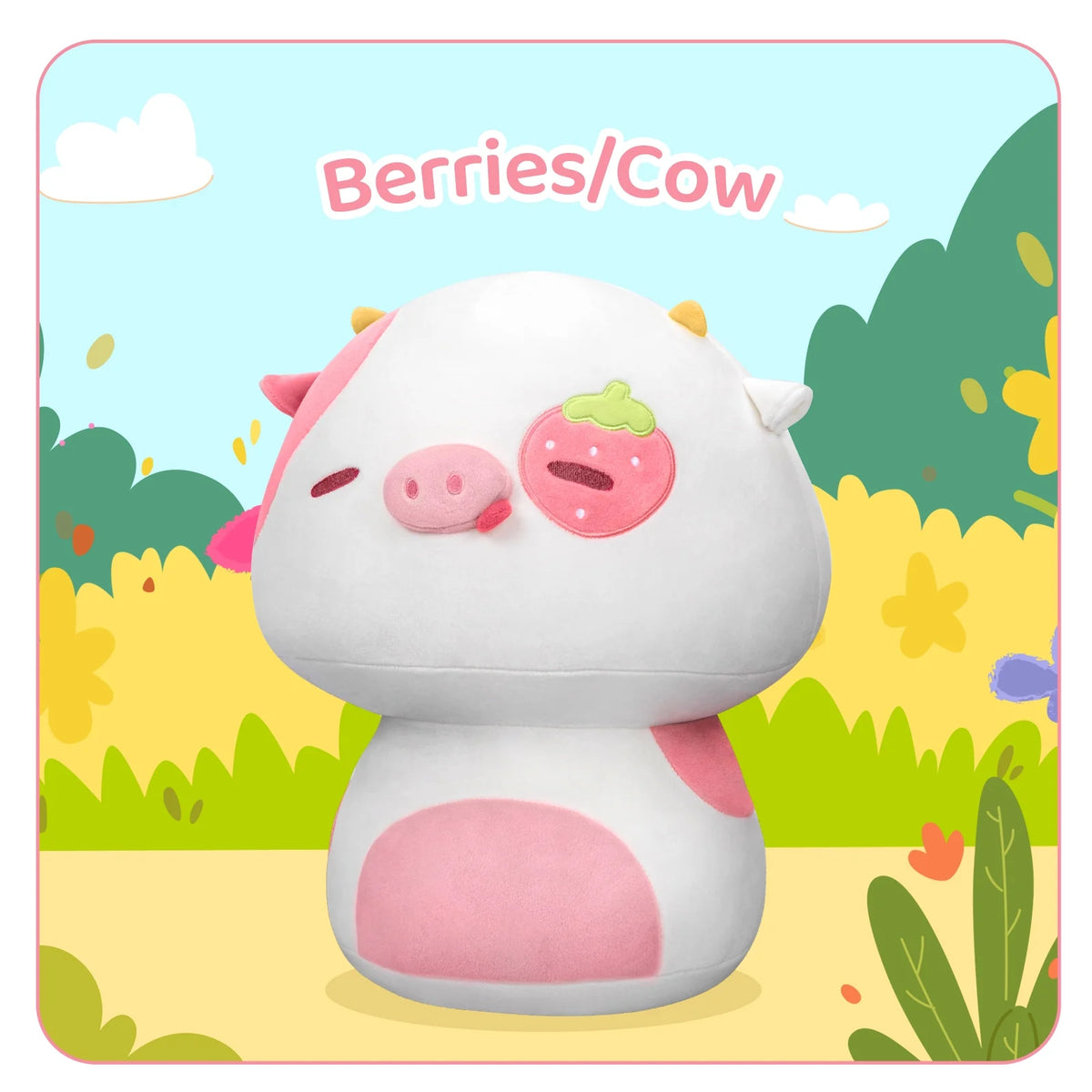 13.5" Mushroom Plushies Strawberry Cow Plush Pillow V1006