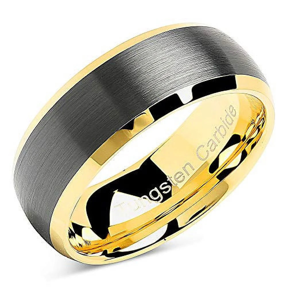 Black Matte Gold Dome Edge Tungsten Ring V31572